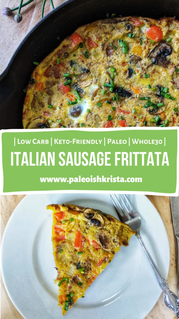 This Whole30, Paleo & Keto frittata recipe is loaded with Italian sausage and nutritious vegetables. Add it to your weekly meal prep for a quick and delicious on-the-go breakfast or brunch! | #paleoishkrista #whole30breakfast #whole30mealprep #whole30recipes 
