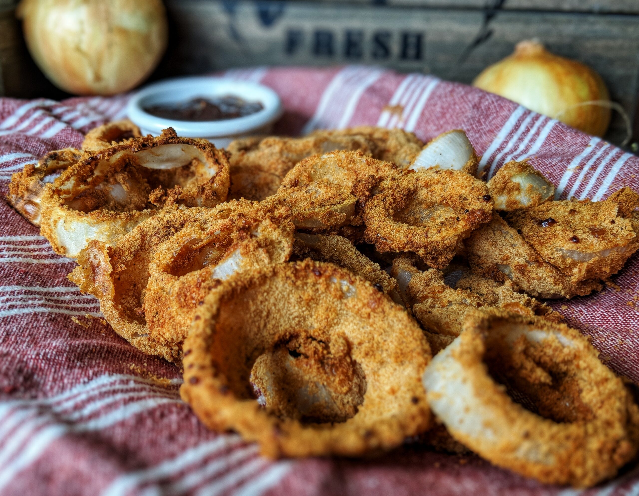 These healthy onion rings are crisped to perfection in an air fryer. They're gluten-free, dairy-free and Paleo-friendly.