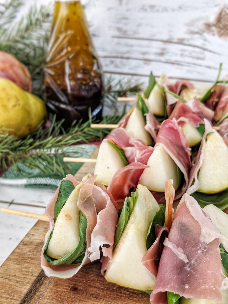 Prosciutto Wrapped Pears with Sweet Balsamic Vinaigrette