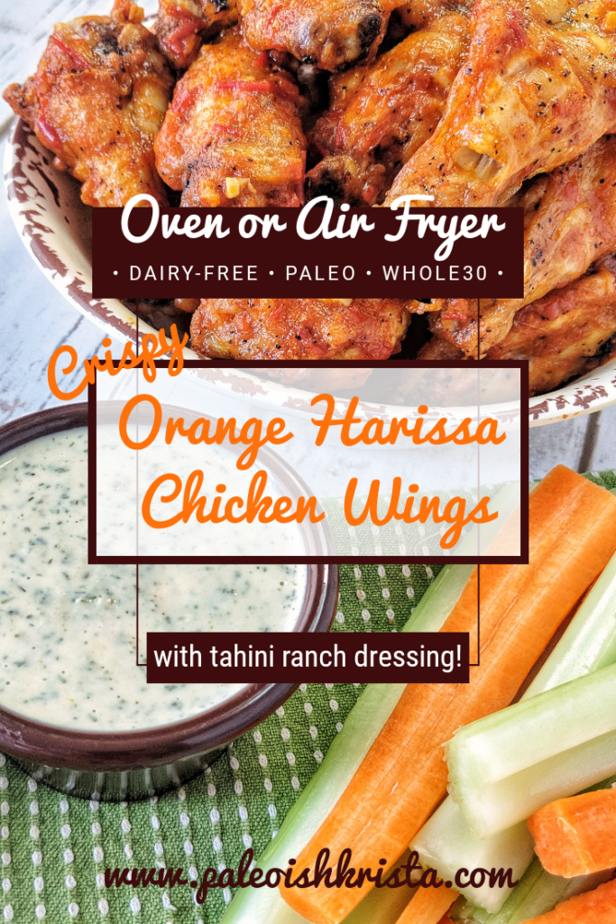 Crispy Orange Harissa Chicken Wings with Tahini Ranch Dressing | Paleo & Whole30