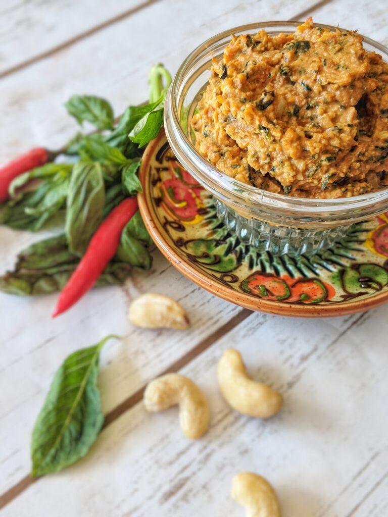 Created with wholesome, dairy-free ingredients this delicious Easy Vegan Sun-Dried Tomato Pesto is the condiment you never knew you needed!