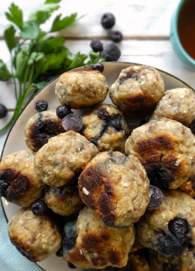 These gluten-free. dairy-free and Paleo meatballs encompass the sweet flavor of blueberry pancakes and the savory flavor of breakfast sausage all in one bite!