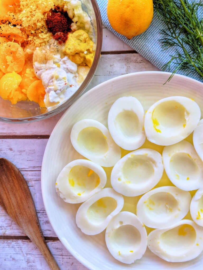 Each halved egg white gets filled with a deviled egg mixture that is bursting with flavor!
