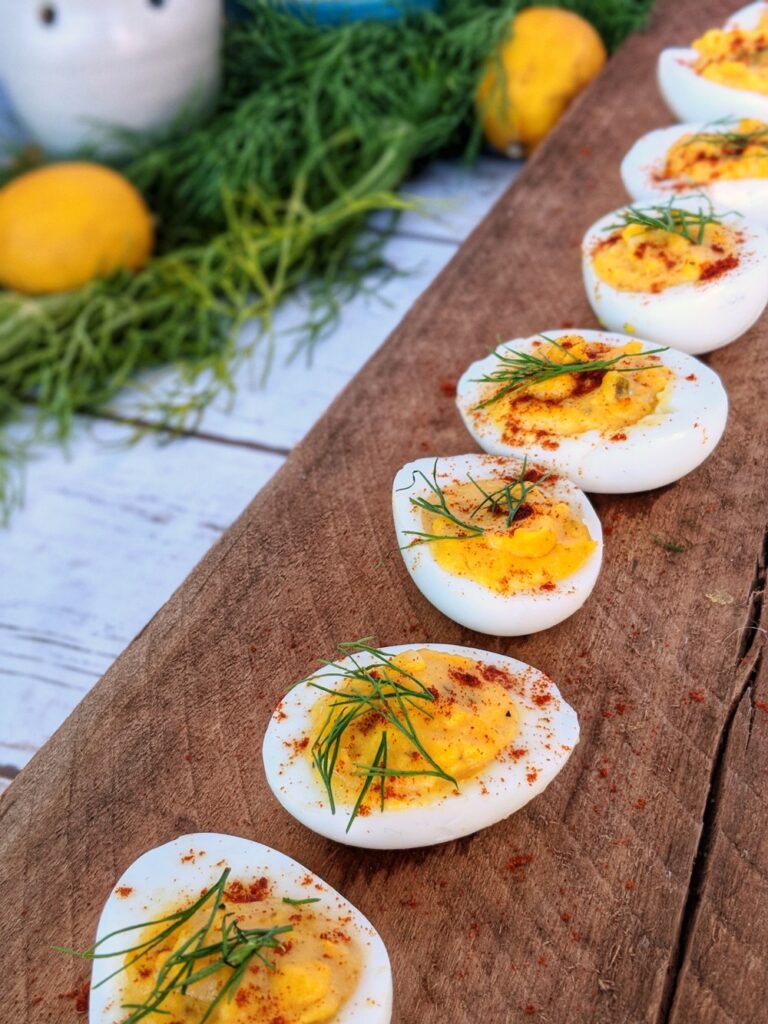 Classic creamy deviled eggs are kicked up a notch with the sweet, anise-like flavor of fresh fennel. These low carb and Keto-friendly eggs are a must-make recipe for holiday gatherings!