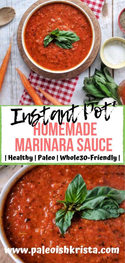 This is the BEST refined sugar-free, Paleo and Whole30-friendly sauce to have on hand for recipes that call for marinara or tomato sauce! This rich and delicious sauce is made from scratch in minutes in an Instant Pot pressure cooker but tastes like it's been simmering away for hours! 
