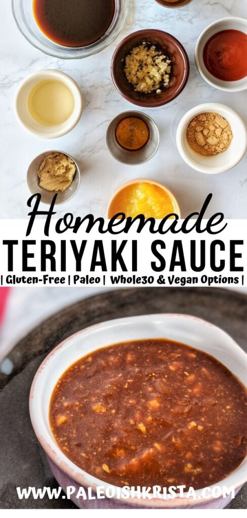 Skip the bottled stuff and make this quick and easy homemade teriyaki sauce at home. It's gluten-free, Paleo and easily adaptable for Whole30 and Vegan lifestyles. Use it as a stir-fry sauce, marinade, dip or all of the above! #paleoishkrista #paleoteriyakisauce #glutenfreeteriyakisauce #soyfreeteriyakisauce #whole30teriyakisauce #veganteriyakisauce