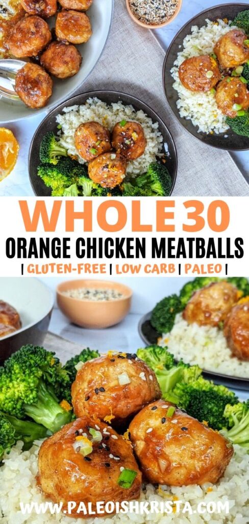 These Whole30 Orange Chicken Meatballs are every bit as delicious as the takeout version without any of the icky ingredients! | #paleoishkrista #whole30recipes #whole30orangechicken #healthychinesefood #whole30meatballs